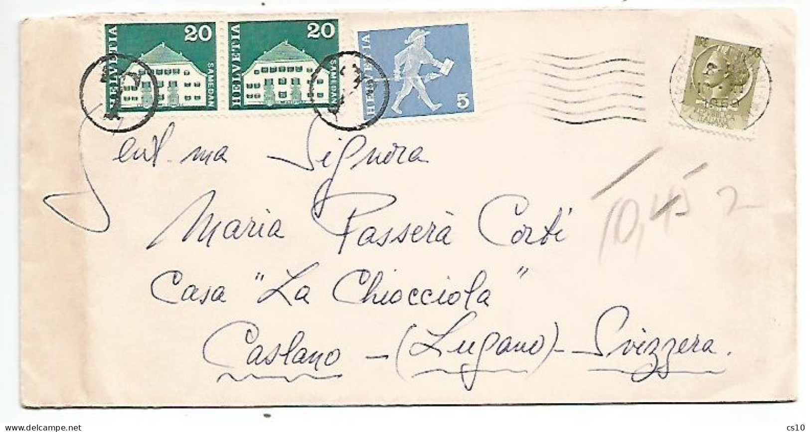Suisse 3v Regular Issues C.20 Pair + Postman C.5 Used As Postage Due Tax CV Italy 10nov1969 - Postmark Collection