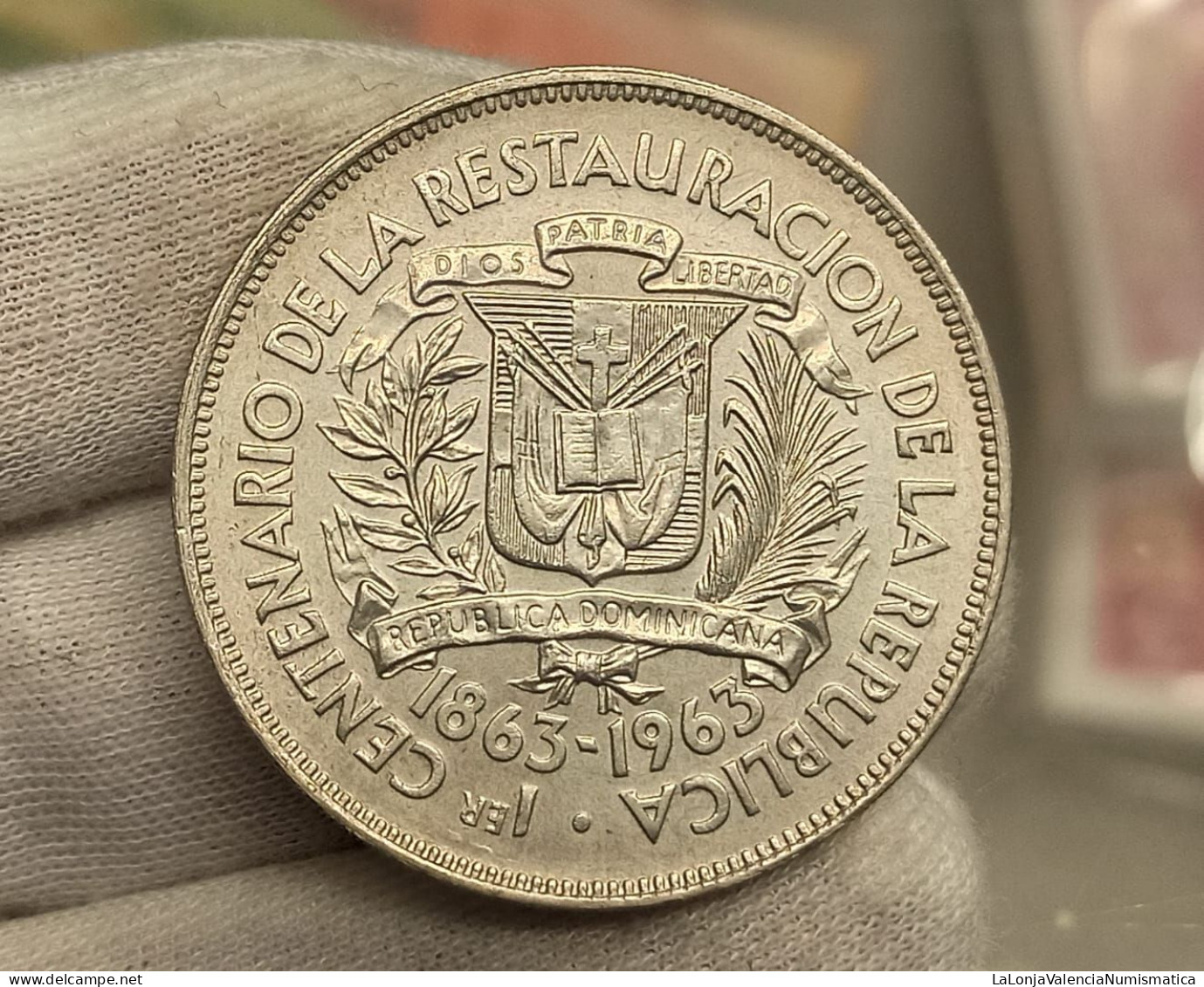 República Dominicana 1 Peso Restauración De La República 1963 Km 30 Plata - Sonstige – Amerika