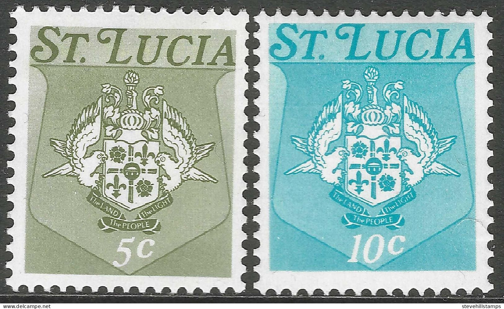 St Lucia. 1973 Coat Of Arms. 5c, 10c Blue MH. SG 349A, 350A M3165 - St.Lucia (...-1978)