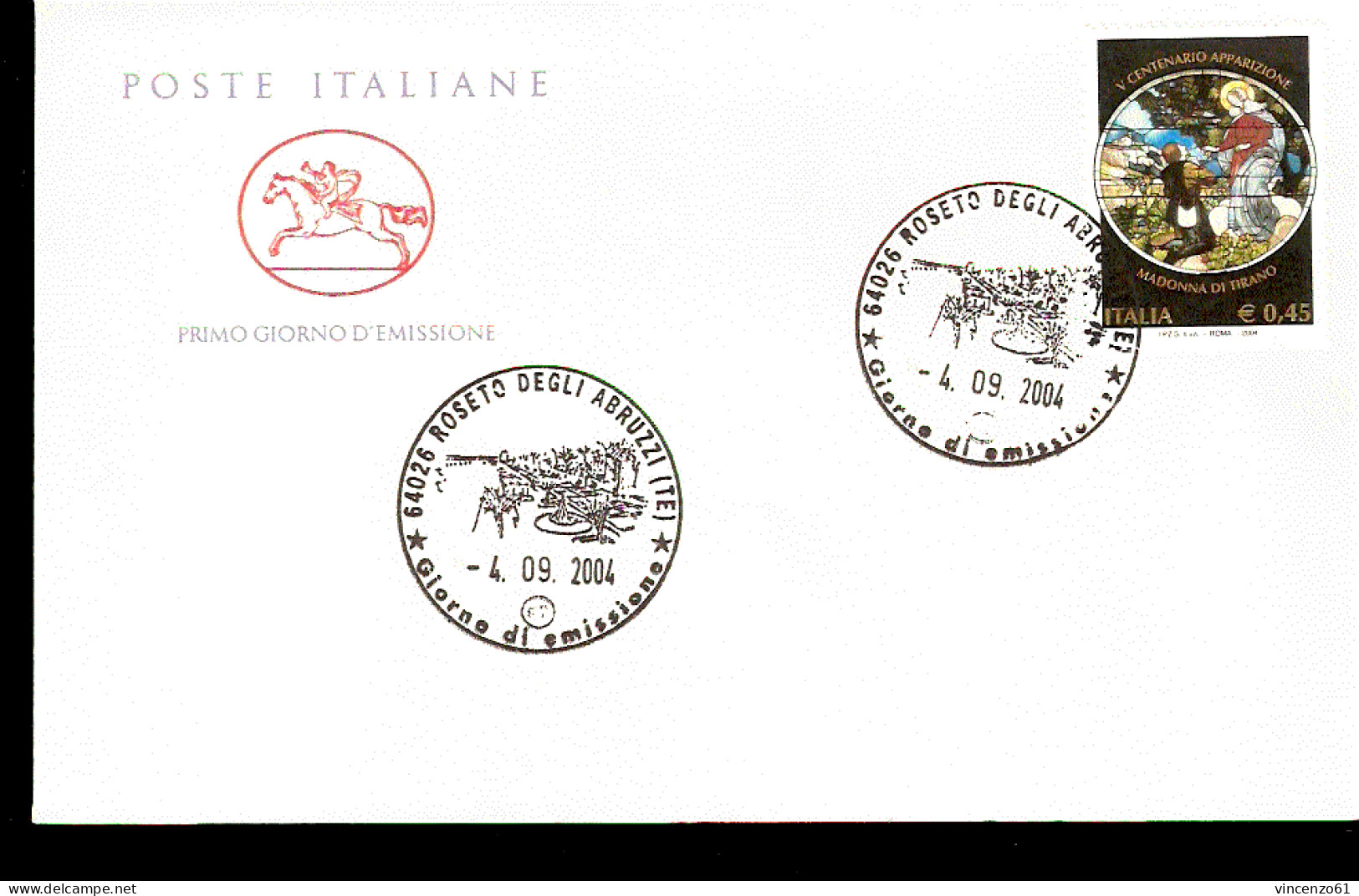 2004 ANNULLO FDC 5° Centenario Dell'apparizione Della Madonna Di Tirano. - Christianisme