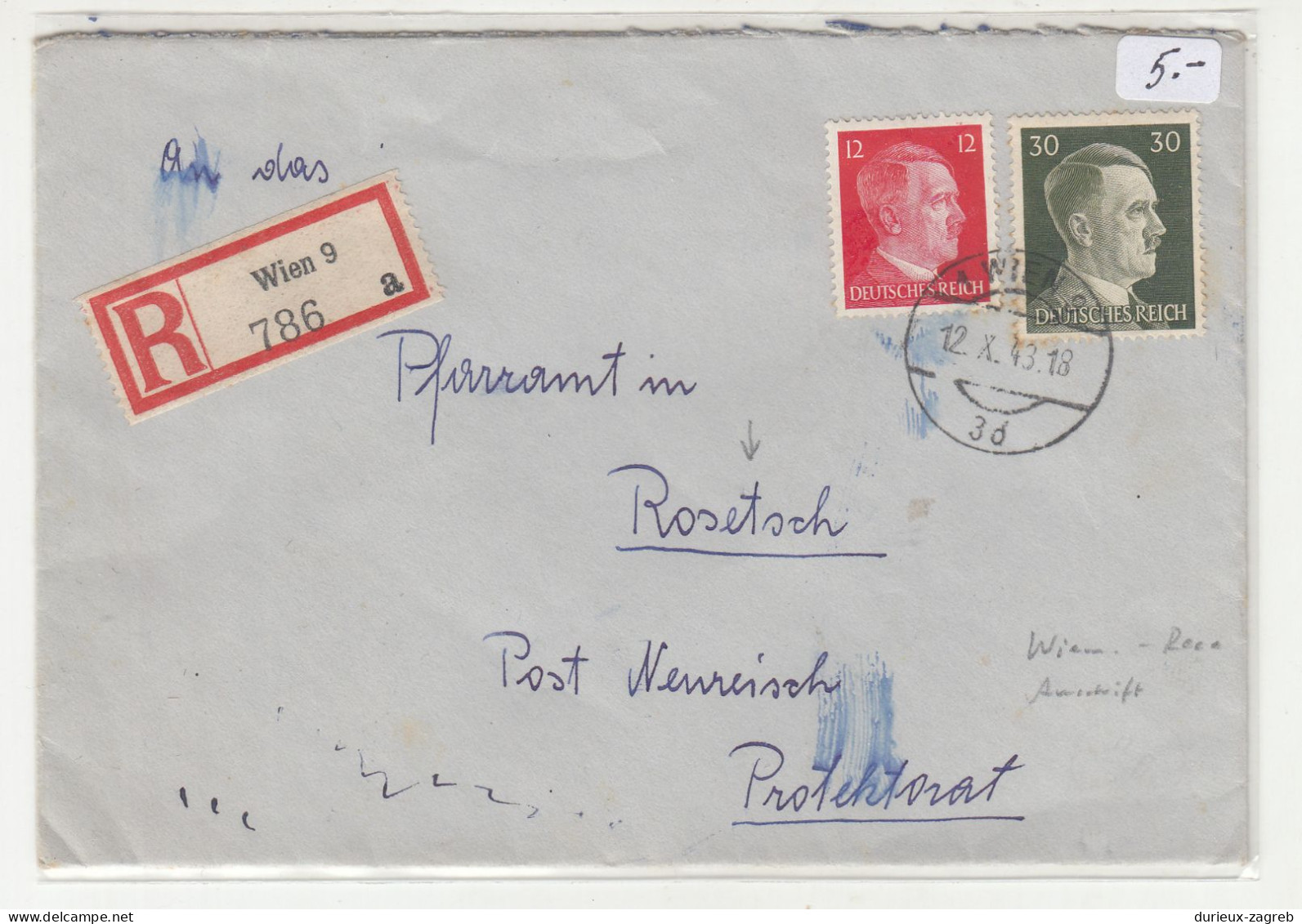 Germany Letter Cover Posted Registered 1943 Wien To Rosetsch B240401 - Covers & Documents