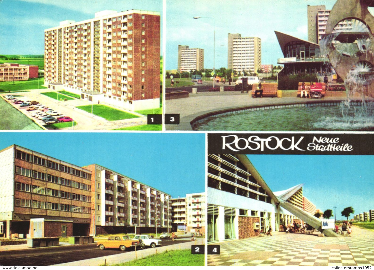 ROSTOCK, MULTIPLE VIEWS, ARCHITECTURE, CARS, FOUNTAIN, PARK, GERMANY, POSTCARD - Rostock