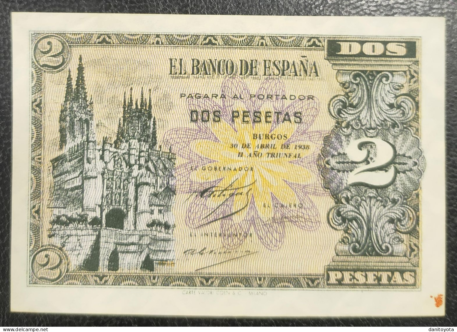 ESPAÑA. EDIFIL 429.  2 PTAS 30 DE ABRIL DE 1938 SERIE A, CONSERVACIÓN EBC+ - 1-2 Peseten