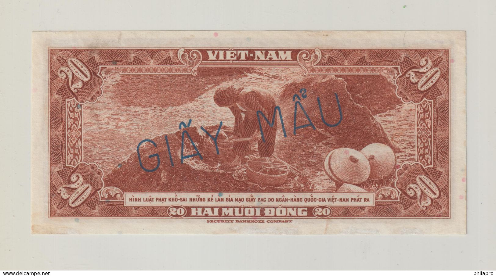 S.Vietnam 1955 Specimen  20 Dong   Pick 6s  Bad Condition    Ref MM - Vietnam