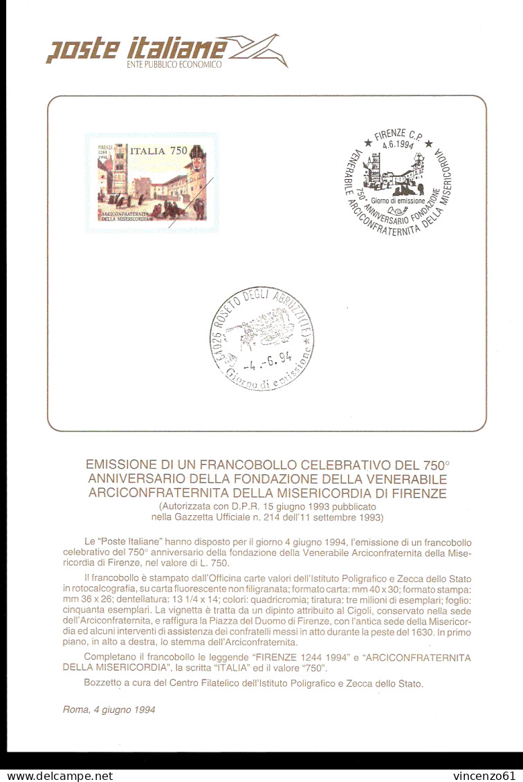 1994 Bollettino  750° Anniversario Della Venerabile Arciconfraternita Della Misericordia Di Firenze. . - Christianisme