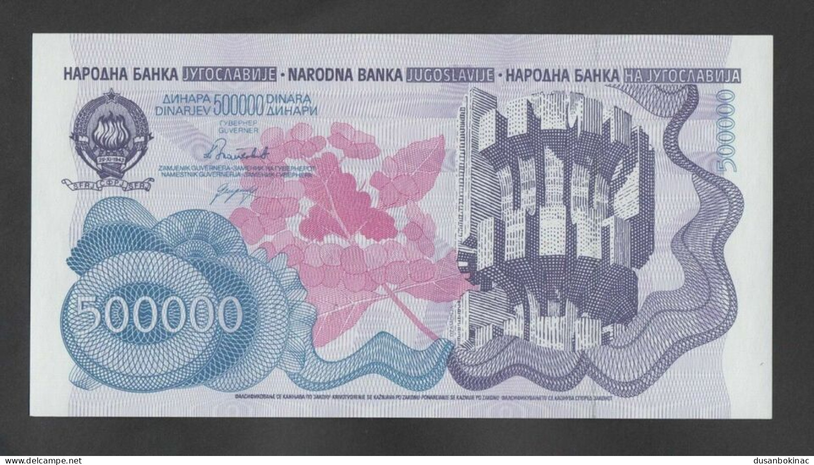 Yugoslavia 500 000 Dinara 1989. P-98s. SPECIMEN, ZERO SERIAL NUMBER. UNC - Fiktive & Specimen