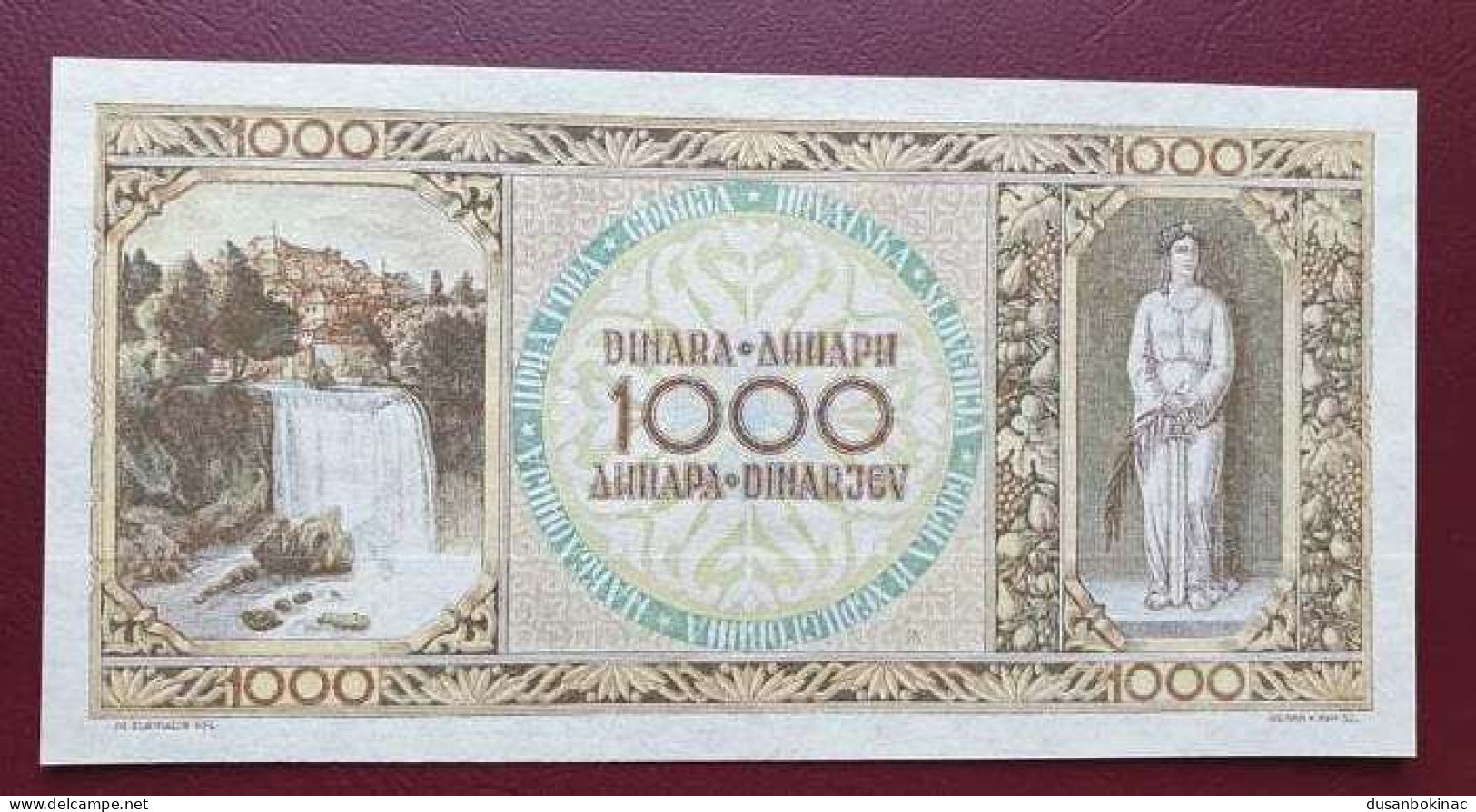 YUGOSLAVIA 1000 DINARA 1946 P67b UNC-TRIAL PRINT OF REVERSE* RRR Security Thread - Specimen