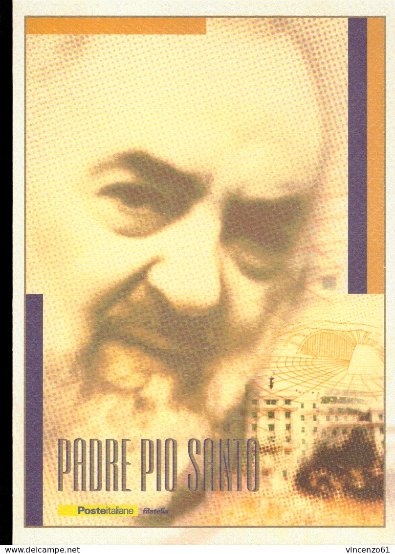 FOLDER DI POSTE ITALIANE SAN PIO DA PIETRALCINA PADRE PIO COMPOSTO DA BUSTA FDC CARTA MAXIMUM E BOLLO - Christentum