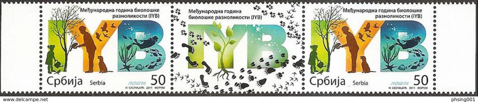 Serbia 2011 International Year Of Biodiversity Tree Dogs Birds Fishes Fauna Diving, Middle Row, MNH - Serbien