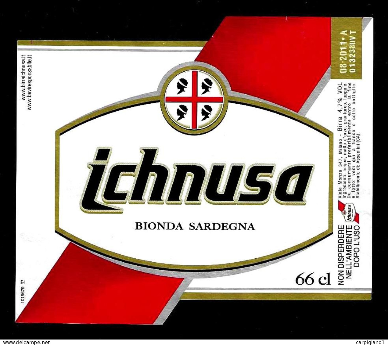 ITALIA ITALY - 2011 Etichetta Birra Beer Bière ICHNUSA Bionda Sardegna - Birra