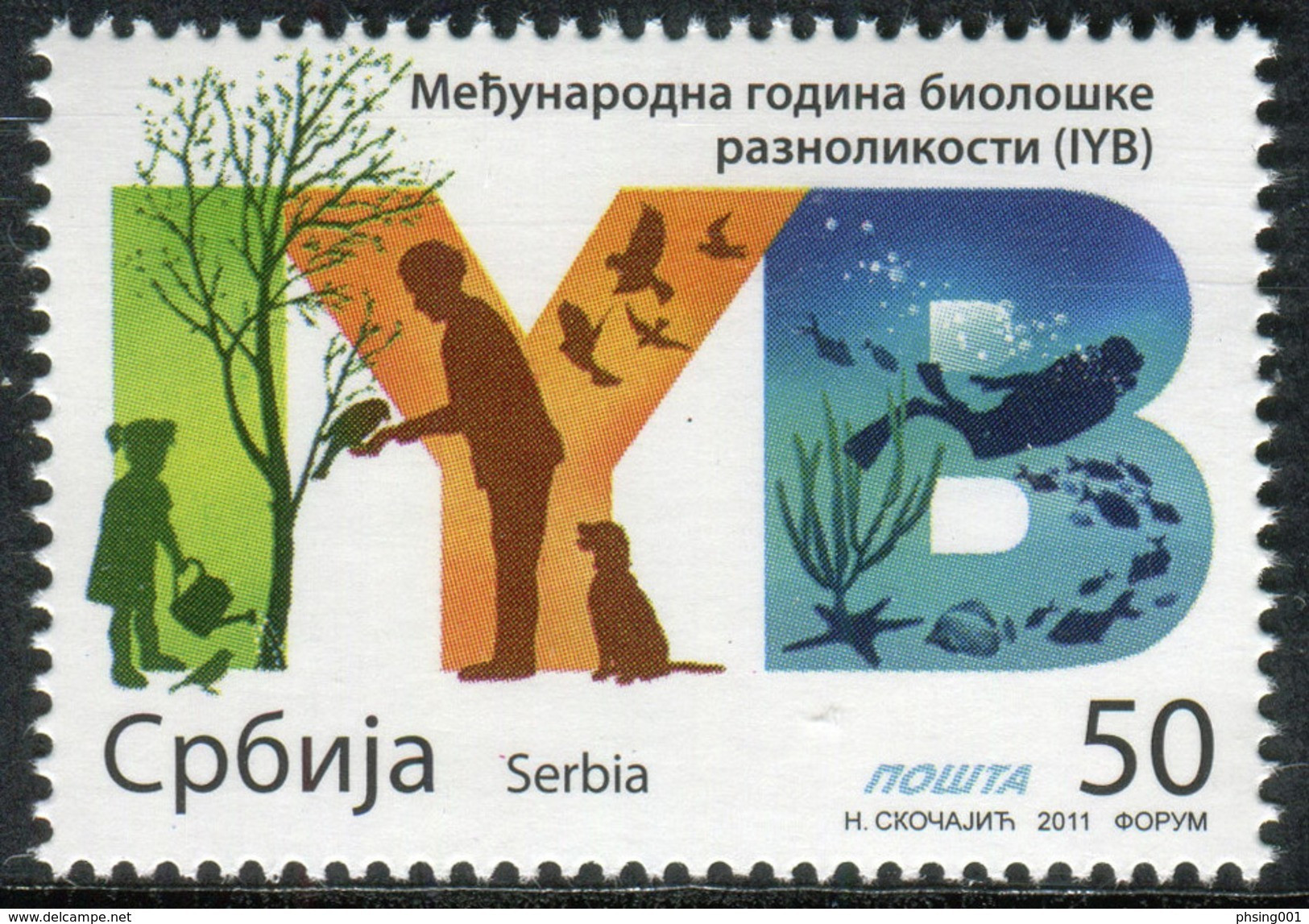 Serbia 2011 International Year Of Biodiversity Tree Dogs Birds Fishes Fauna Diving, MNH - Serbie