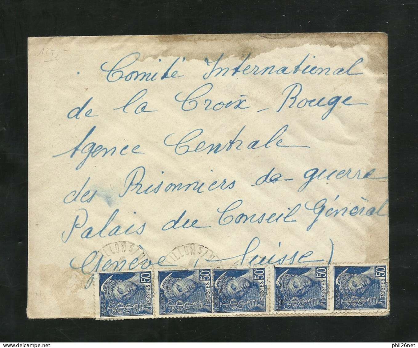 Lettre  De Castillon Sur Dordogne Le 29/7/1941 Pour CI Croix Rouge Genève Agence Des Prisonniers N°414A :2 Paires+1 B/TB - Covers & Documents