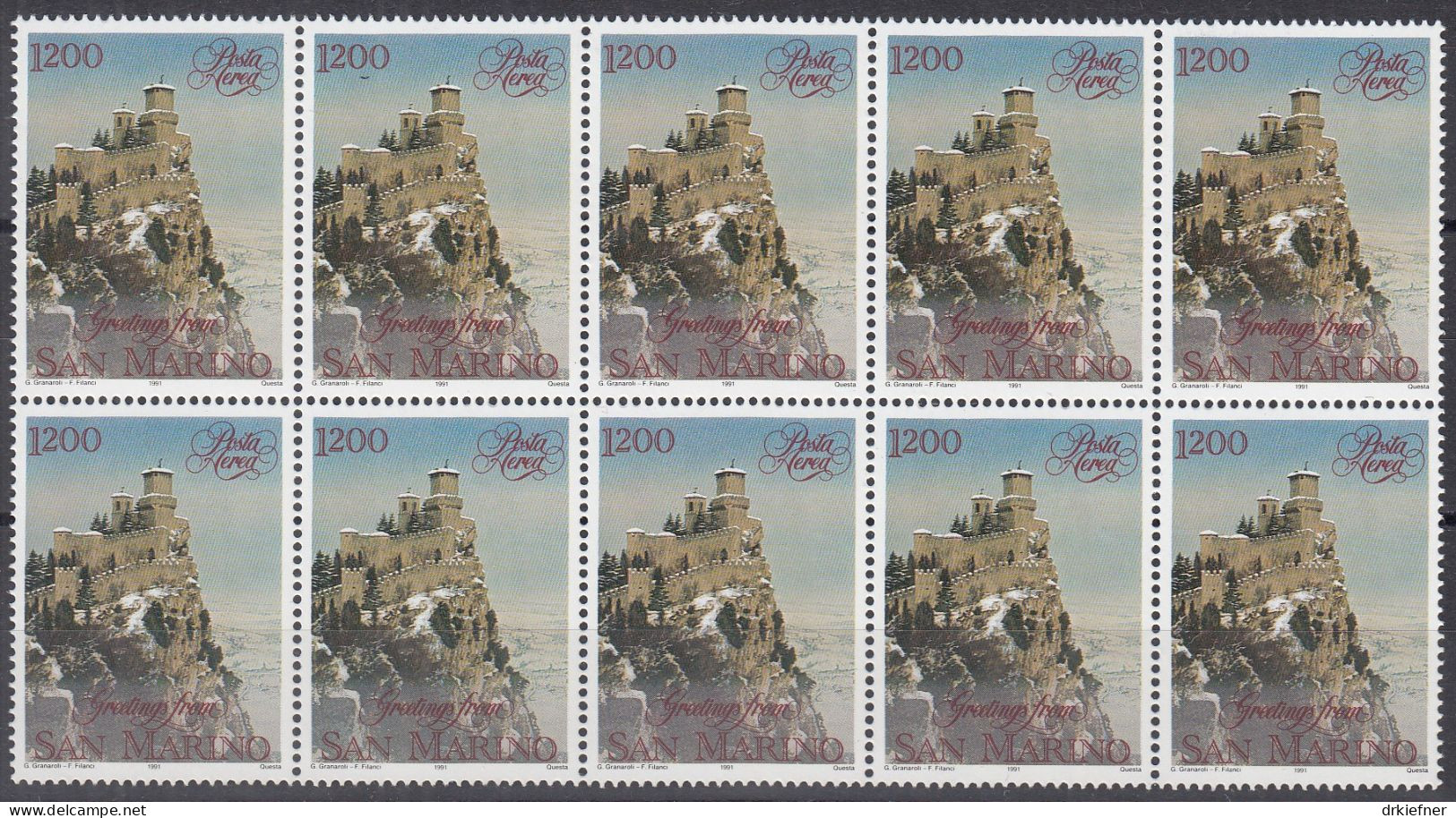 SAN MARINO  1490, 10erEinheit, Postfrisch **, Flugpostmarke, Weihnachten, 1991 - Neufs