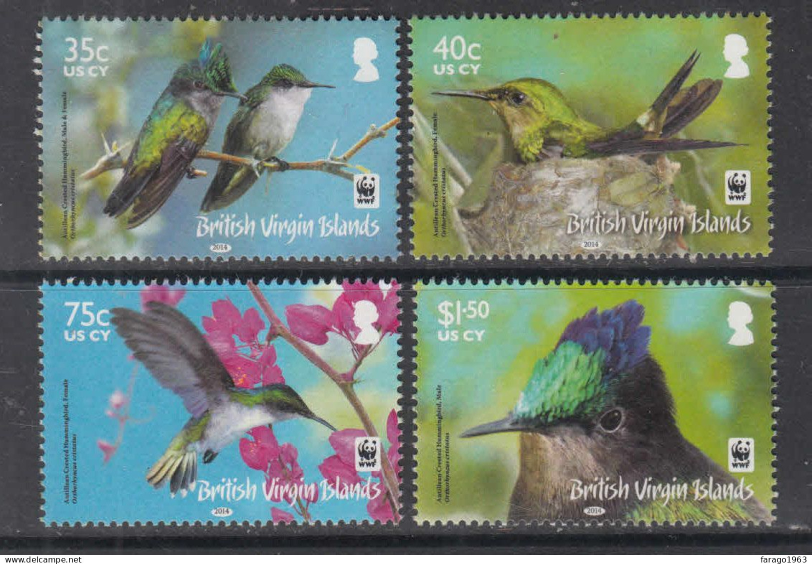 2014 British Virgin Islands WWF Hummingbirds Birds Complete Set Of 4 MNH @ BELOW FACE VALUE - Iles Vièrges Britanniques