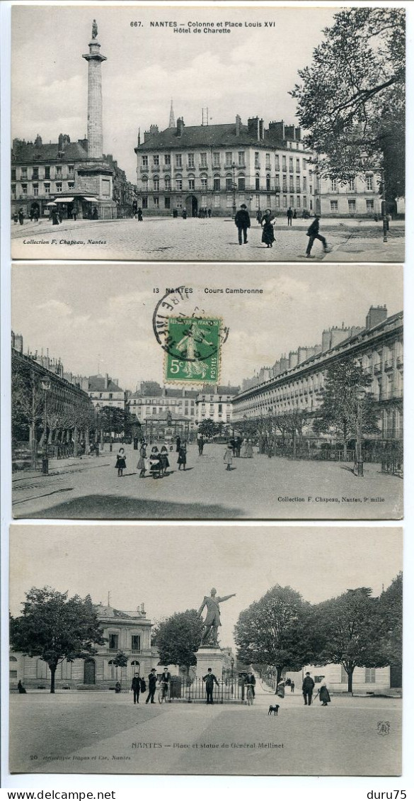 LOT 3 CP * NANTES Colonne Et Place Louis XV Hôtel Charette / Cours Cambronne / Place Et Statue Général Mellinet - Nantes