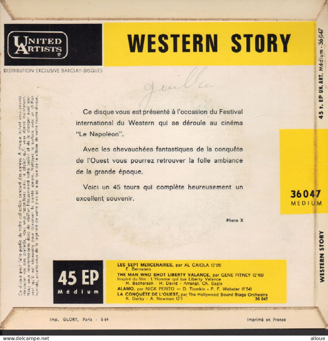 WESTERN STORY  -  BO DE FILMS -  LES SEPT MERCENAIRES-THE MAN WHO SHOT LIBERTY VALANCE PAR GENE PITNEY- ALAMO- LA CONQUE - Soundtracks, Film Music