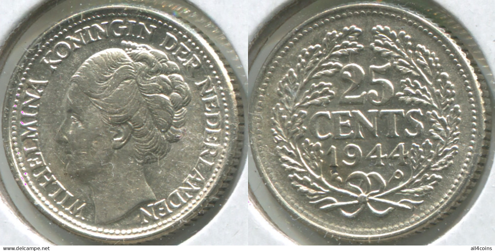 Netherlands. 25 Cents. 1944.P (Silver. Coin KM#164. XF /Unc) - 25 Centavos