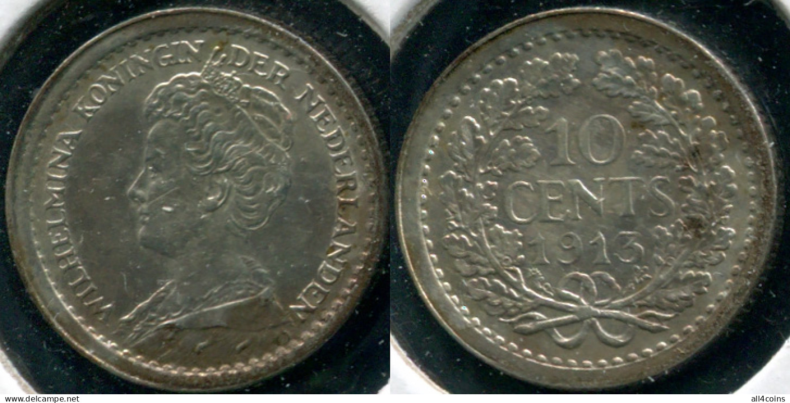 Netherlands. 10 Cents. 1913 (Silver. Coin KM#145. XF ) - 10 Centavos