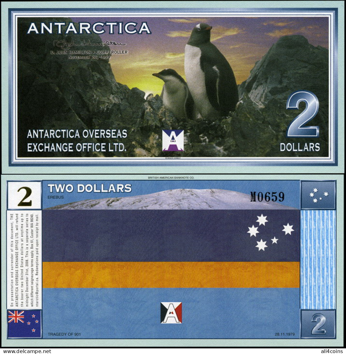 Antarctica 2 Dollars. 28.11.1999 Unc. Banknote Cat# P.NL - Autres & Non Classés