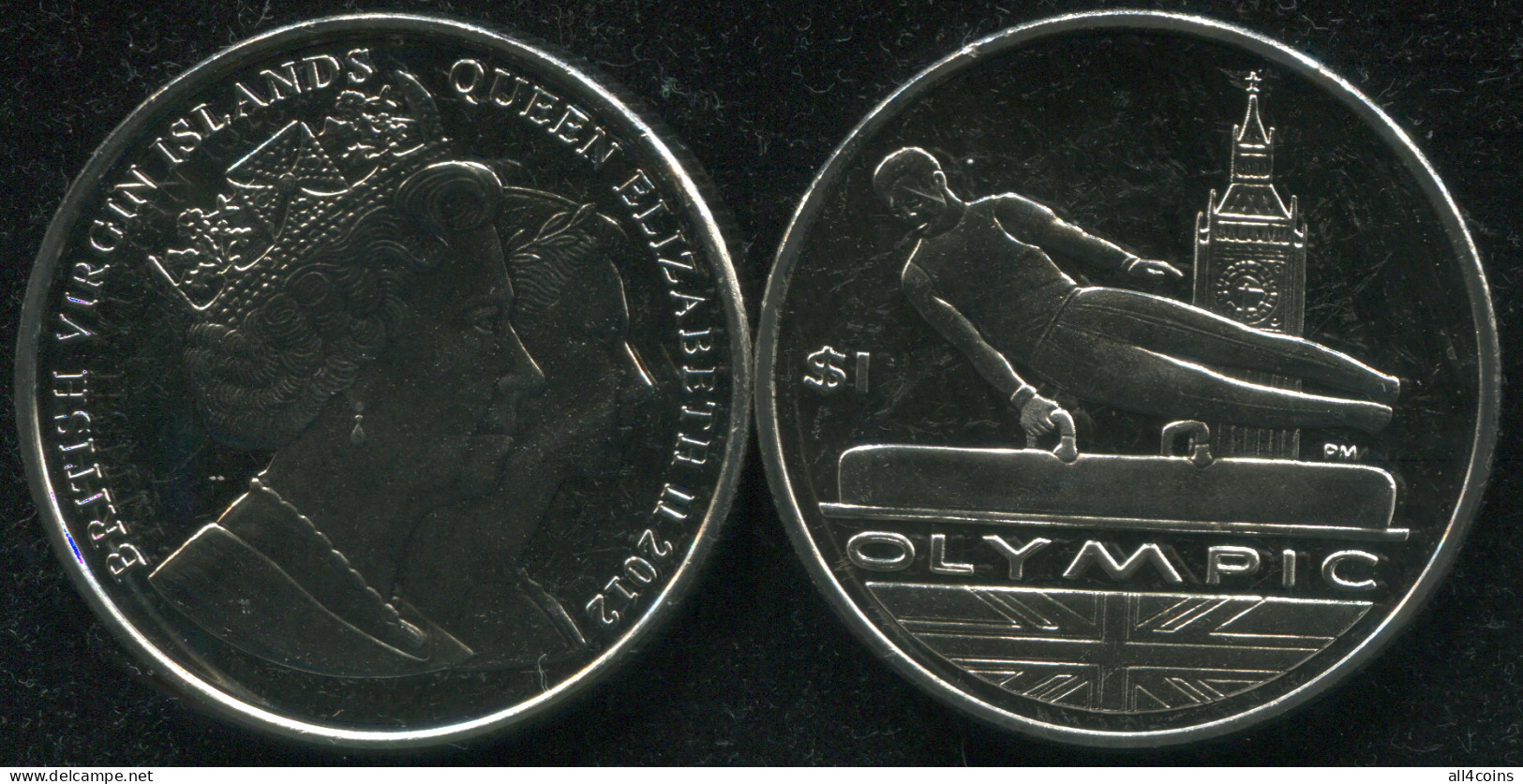 British Virgin Islands. 1 Dollar. 2012 (Coin KM#NL. Unc) Olympiad. Gymnastics - British Virgin Islands