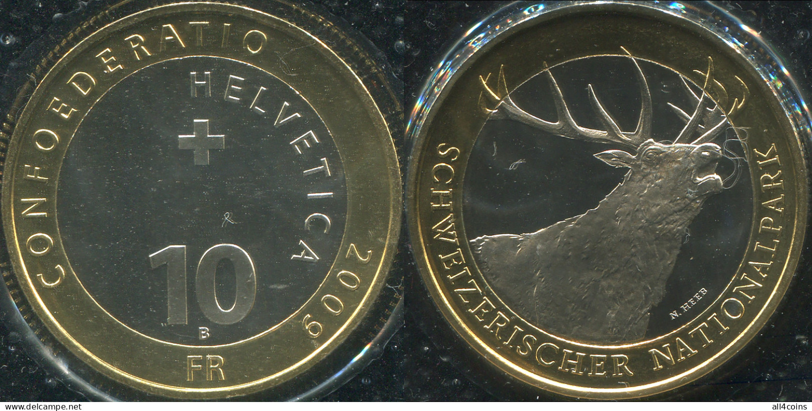 Switzerland 10 Francs. 2009 (Bi-Metallic. Coin KM#130. Unc) Red Deer - Andere & Zonder Classificatie