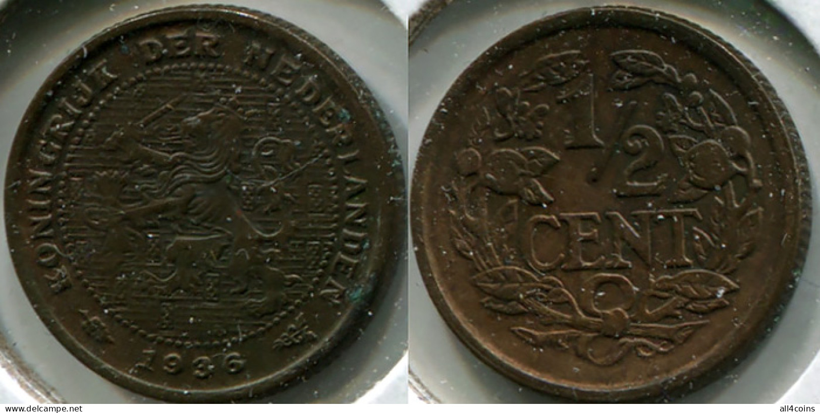 Netherlands. 1/2 Cent. 1936 (Coin KM#138. Unc) - 0.5 Centavos