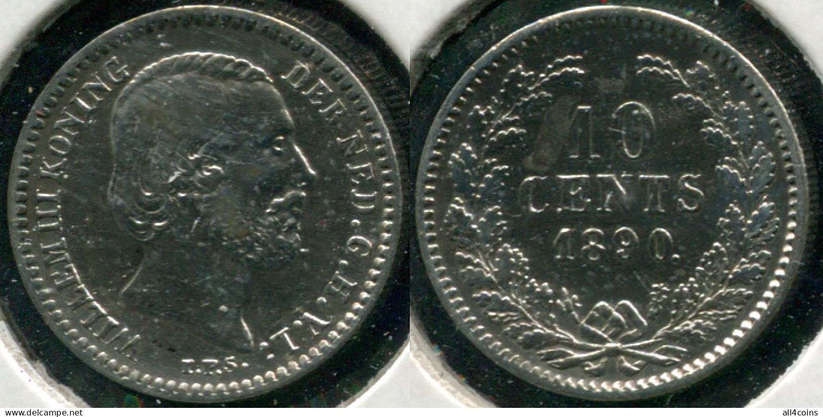 Netherlands. 10 Cents. 1890 (Silver. Coin KM#80. XF/aUnc) - 1849-1890: Willem III.