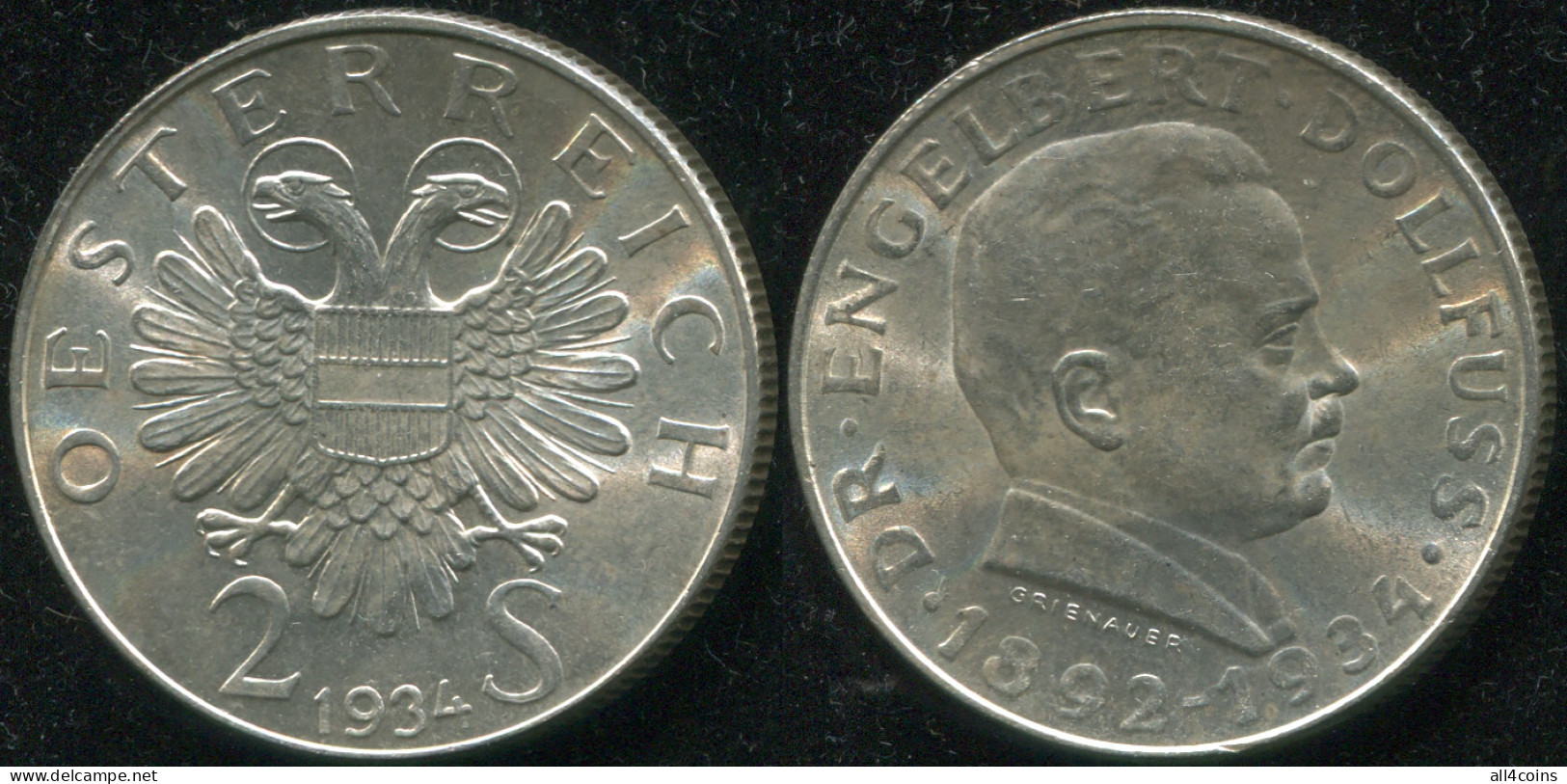 Austria 2 Schilling. 1934 (Silver. Coin KM#2852. Unc) Engelbert Dollfuss - Oostenrijk