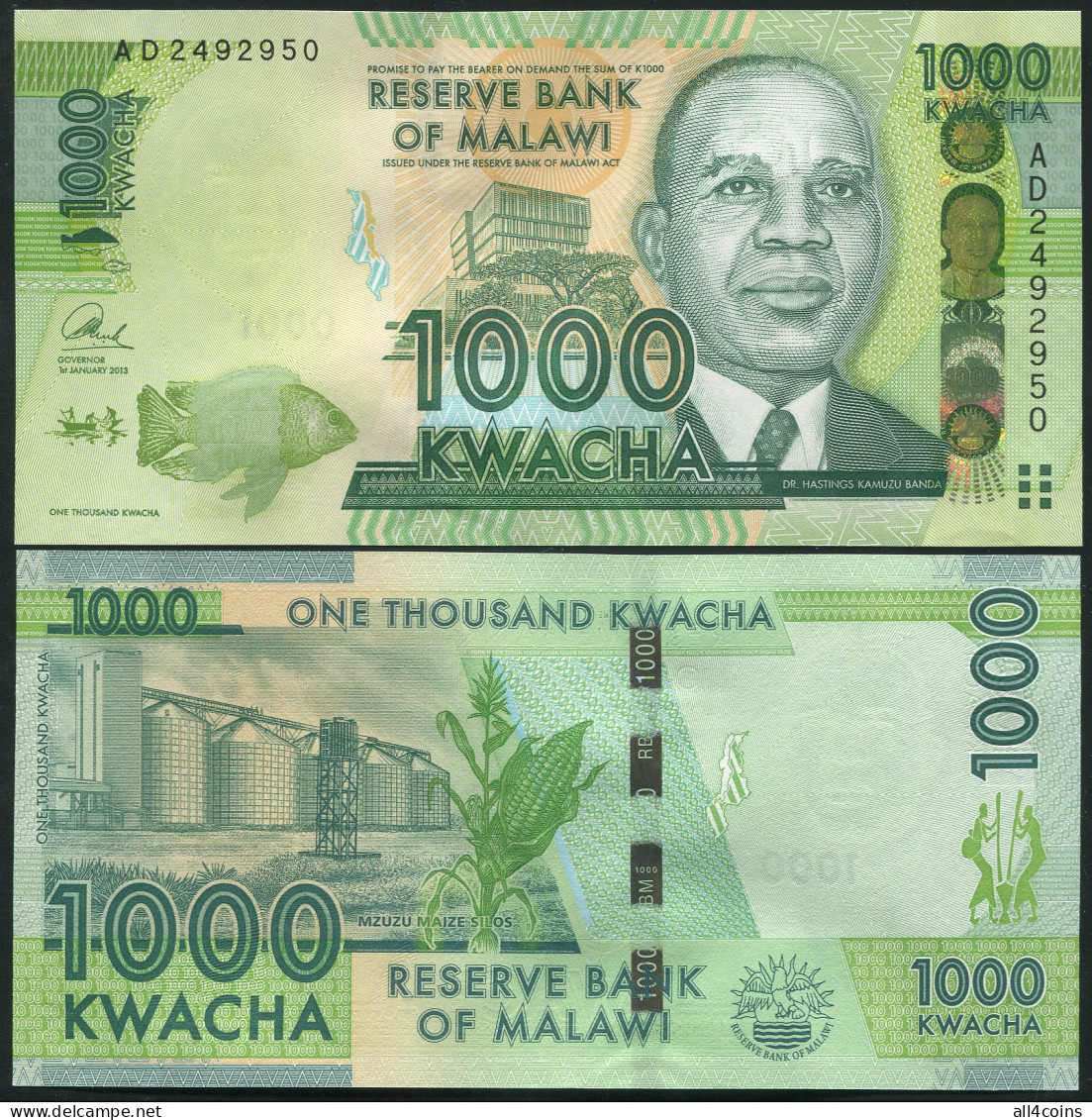 Malawi 1000 Kwacha. 01.01.2013 Unc. Banknote Cat# P.62b - Malawi