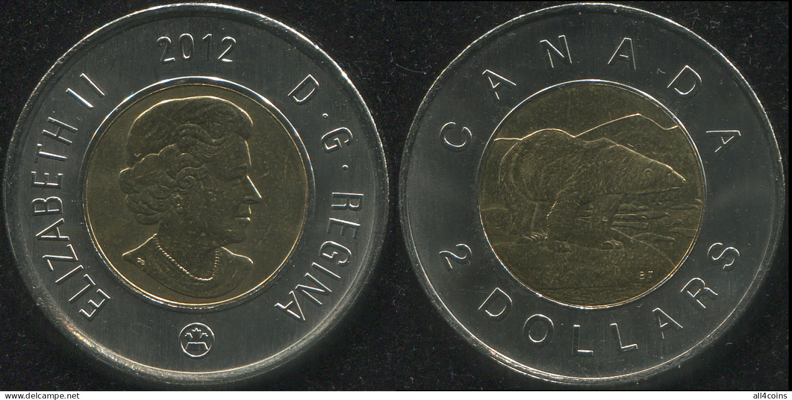 Canada 2 Dollars. 2012 (Bi-Metallic. Coin KM#496. Unc) Polar Bear, Toonie - Canada