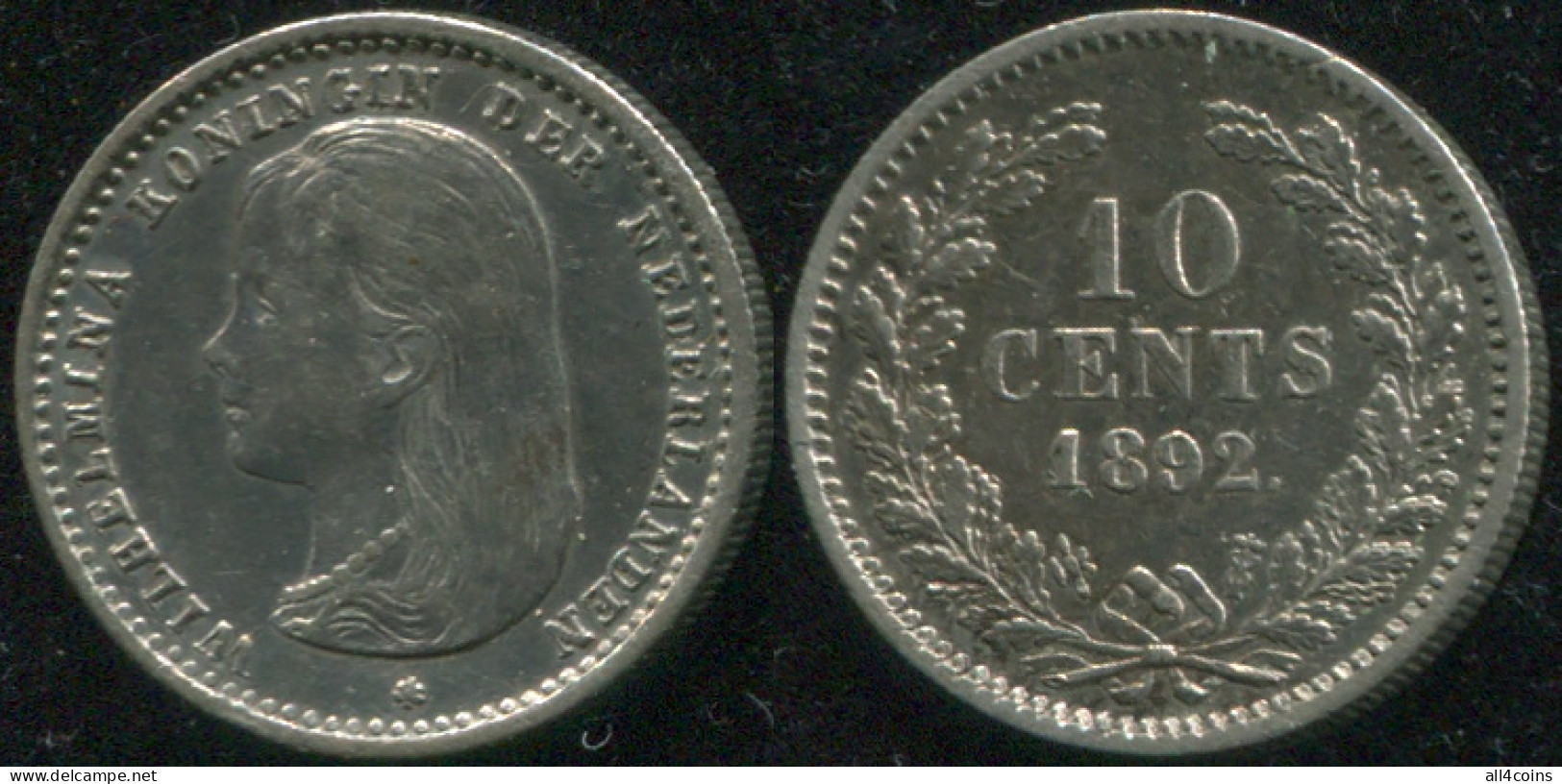 Netherlands. 10 Cents. 1892 (Silver. Coin KM#116. XF) - 10 Cent