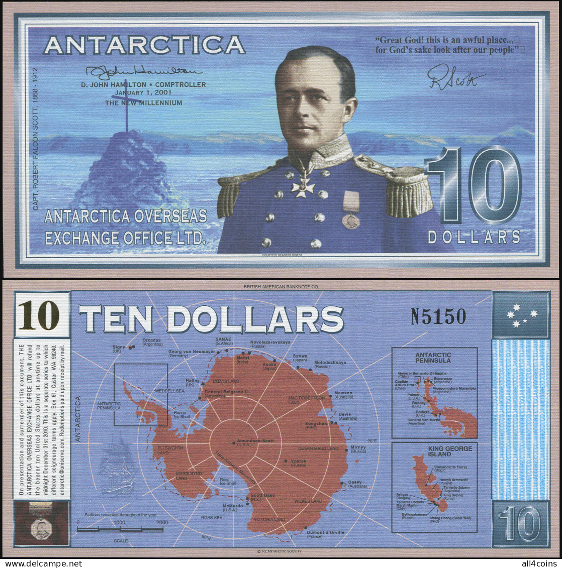Antarctica 10 Dollars. 01.01.2001 Unc. Banknote Cat# P.NL - Autres & Non Classés