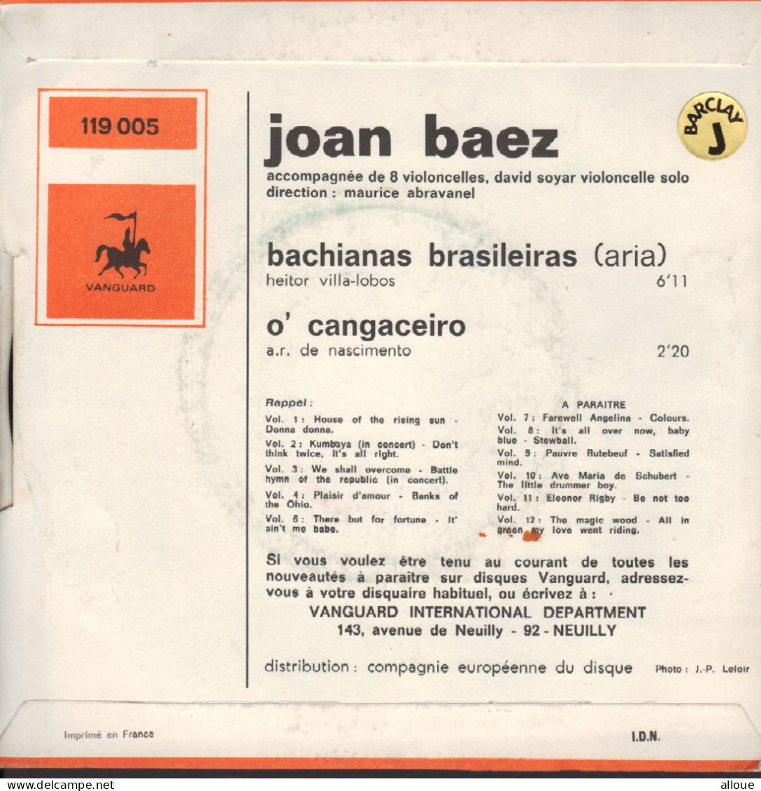 JOAN BAEZ FR SP - BACHIANAS BRASILEIRAS + 1 - Country Et Folk