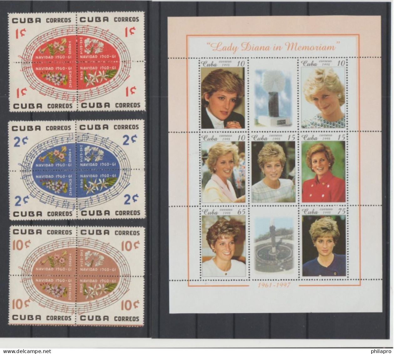 CUBA  Lot  4  BLOCKS  NOEL And DIANA **MNH  Réf  T  1486 - Other & Unclassified