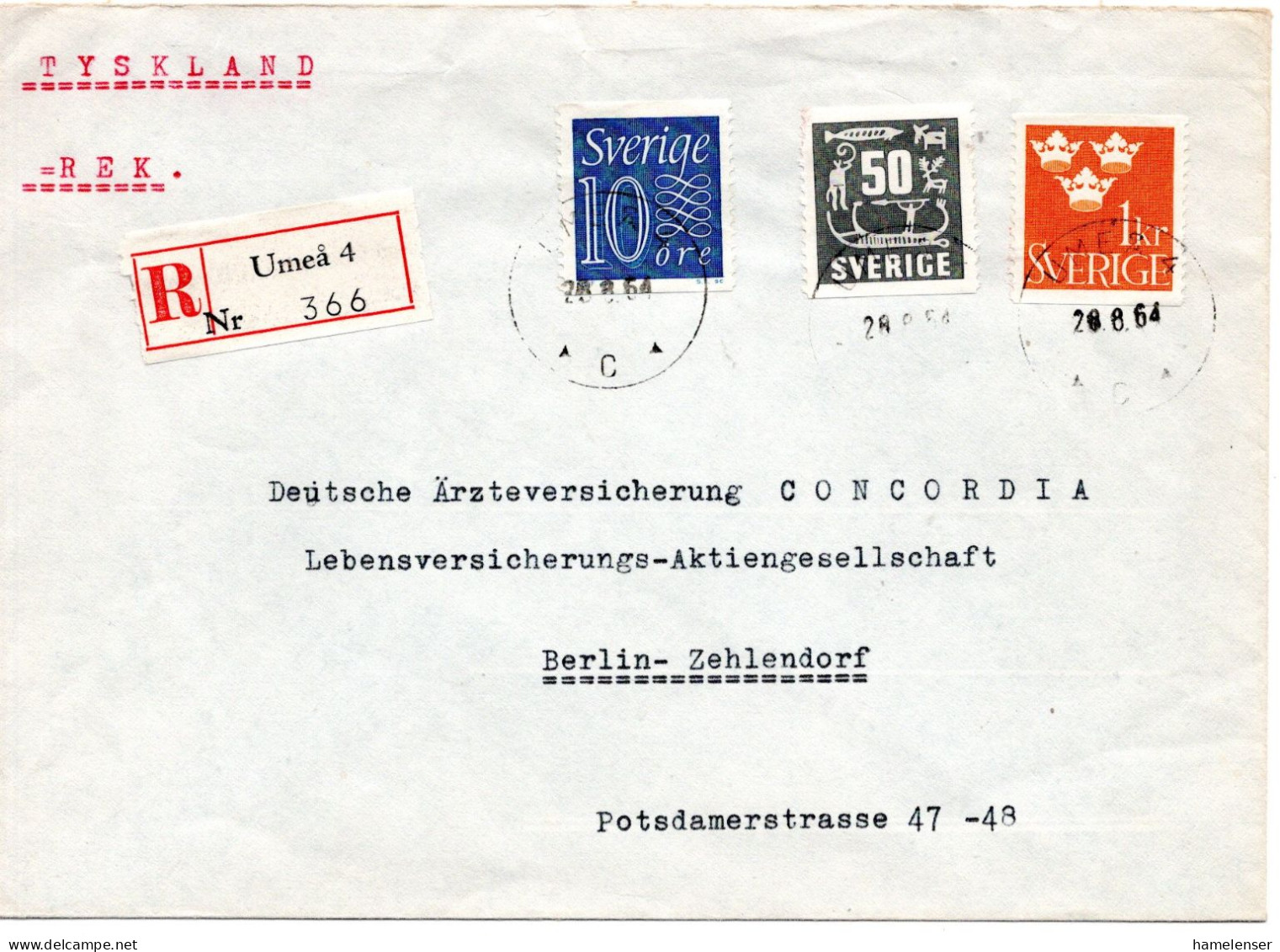 76589 - Schweden - 1964 - 1Kr. Wappen MiF A R-Bf UMEA -> Westdeutschland - Storia Postale