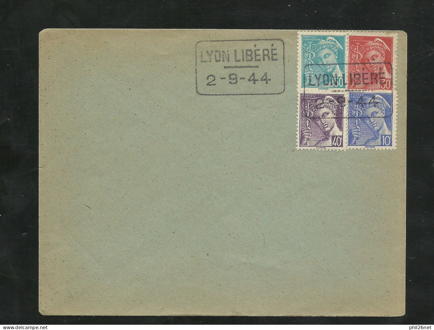 Lettre Lyon Le 2/9/1944 Cachets 1er Jour De La Libération De Lyon" Lyon Libéré" 2-9-44 Avec Les N° 546 à 549  TB - Liberation