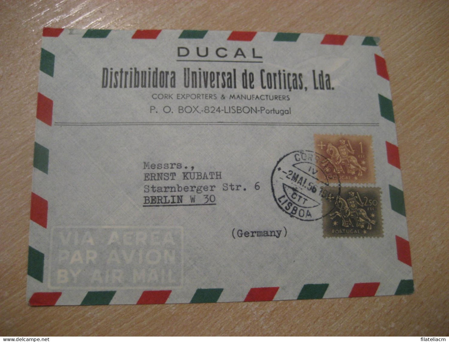 LISBOA 1956 To Berlin Germany Air Mail Cancel Cork Exporters Cover PORTUGAL - Covers & Documents