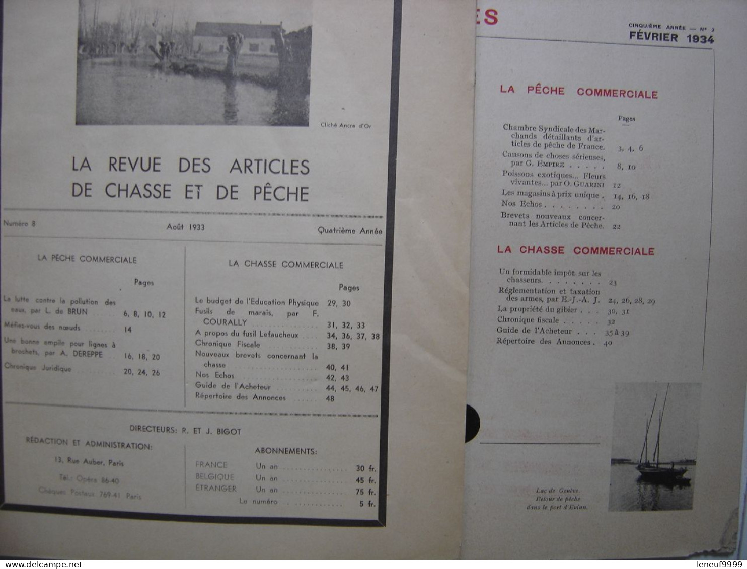 4 Magazines LA REVUE DES ARTICLES DE CHASSE ET DE PECHE 8/11-1933 Et 2/4-1934 - Chasse/Pêche