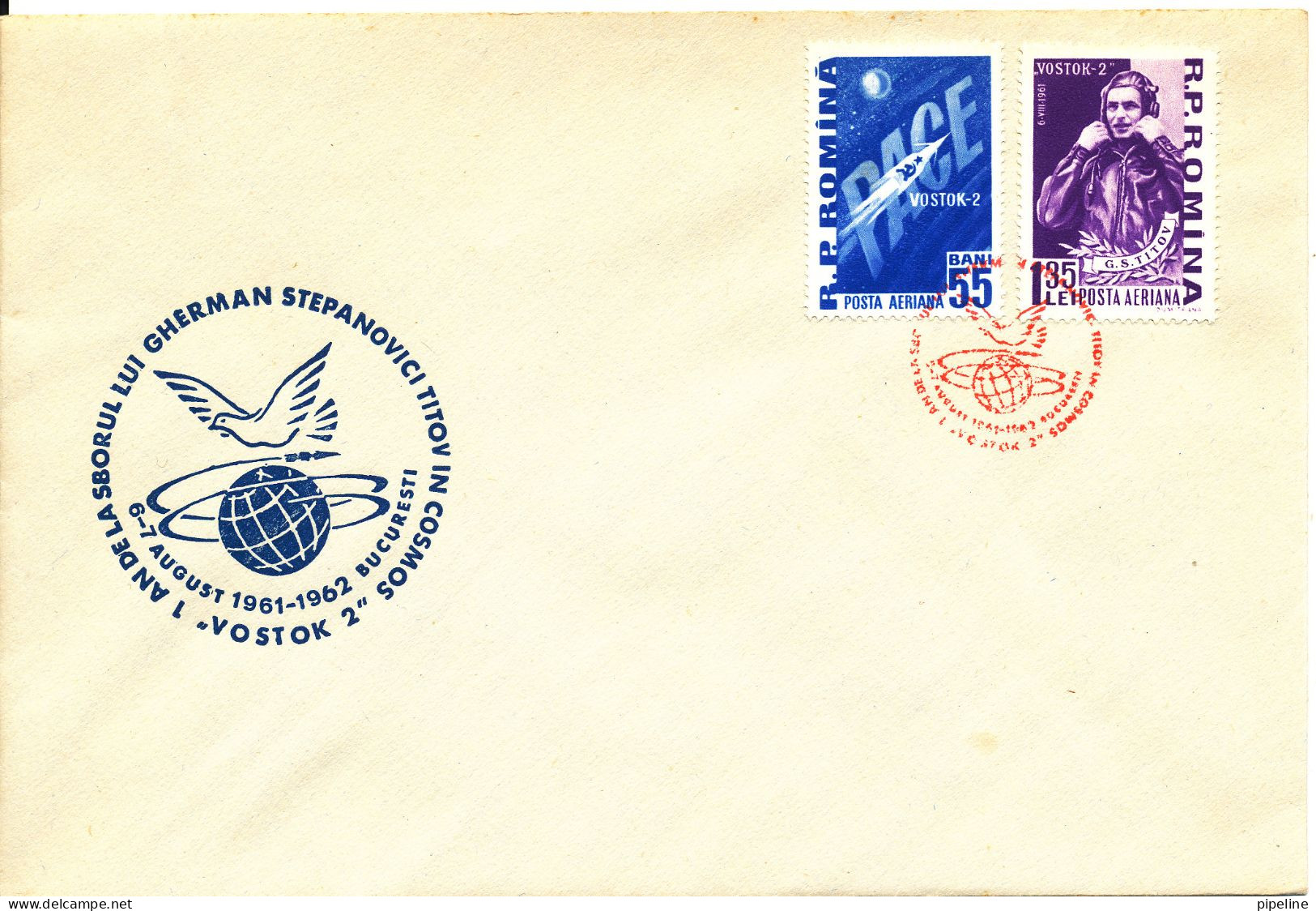 Romania FDC 1961-62 Wostok 2 And Kosmonaut TITOV Complete Set Of 2 With Cachet - Europe