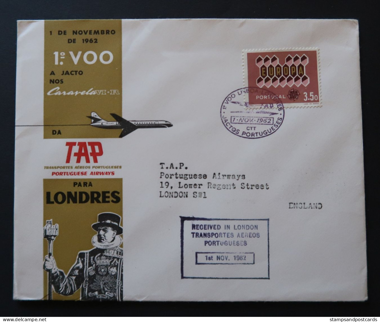 Portugal Royaume Uni Premier Vol TAP Lisbonne Lisboa Londres 1962 First Flight Lisbon London United Kingdom - Lettres & Documents