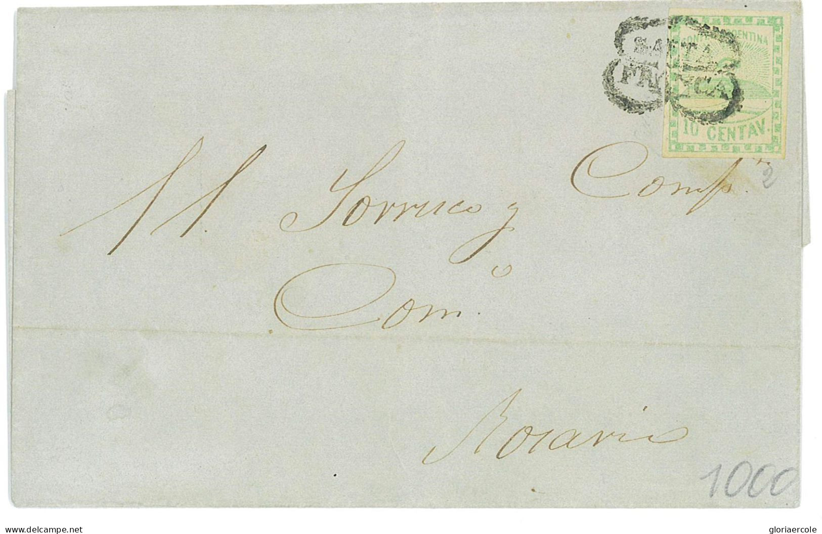 P2848 - CONFEDERACION ARGENTINA, G.J. CAT. NR. 2 FROM SALTA TO ROSARIO 1858 - Covers & Documents