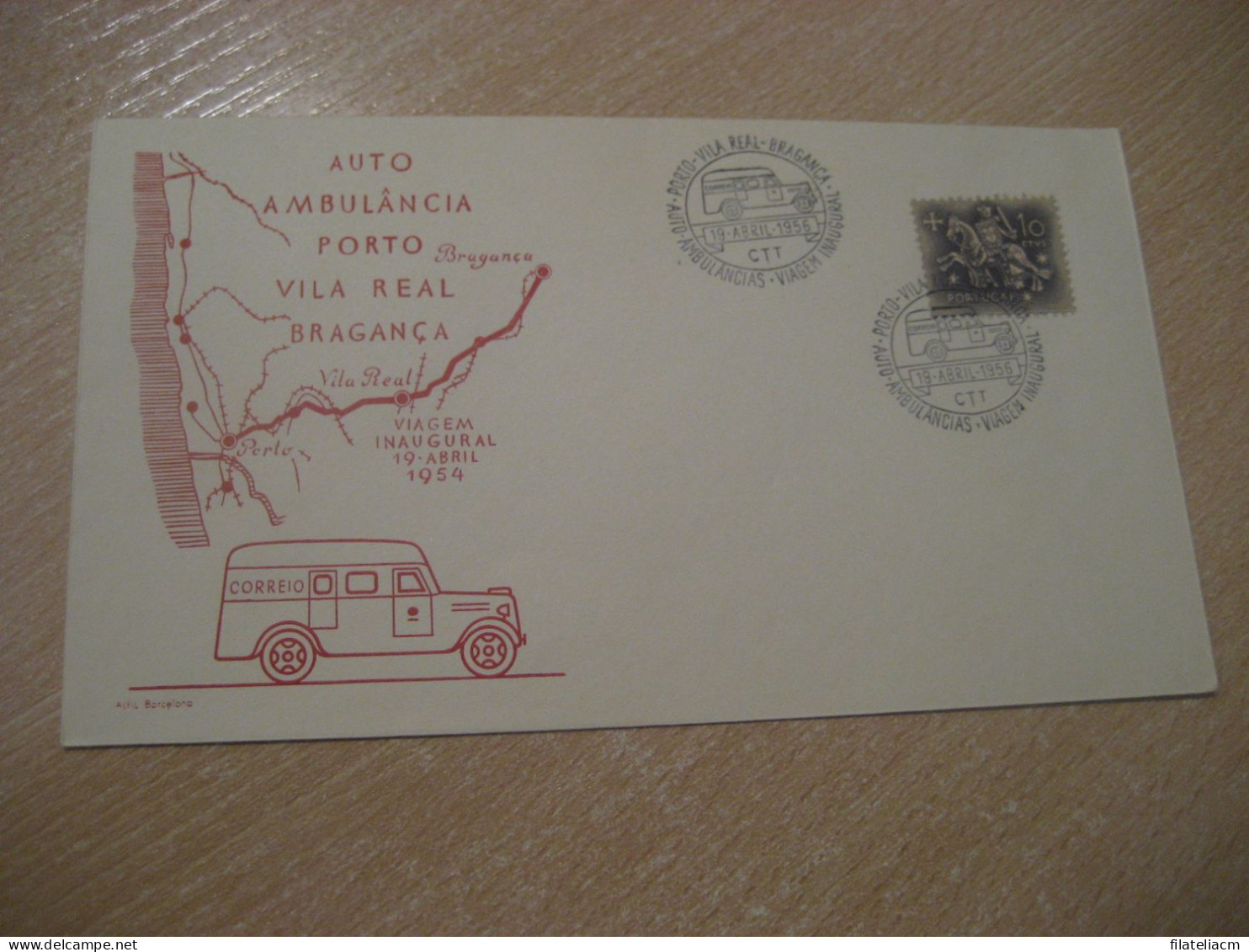 PORTO - VILA REAL - BRAGANÇA 1956 Viagem Inaugural Correi Auto Ambulancia Van Truck Cancel Cover PORTUGAL - Camiones