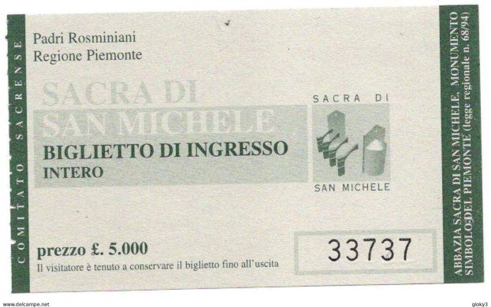 BIGLIETTO INGRESSO SANTUARIO SACRA DI SAN MICHELE - Tickets D'entrée