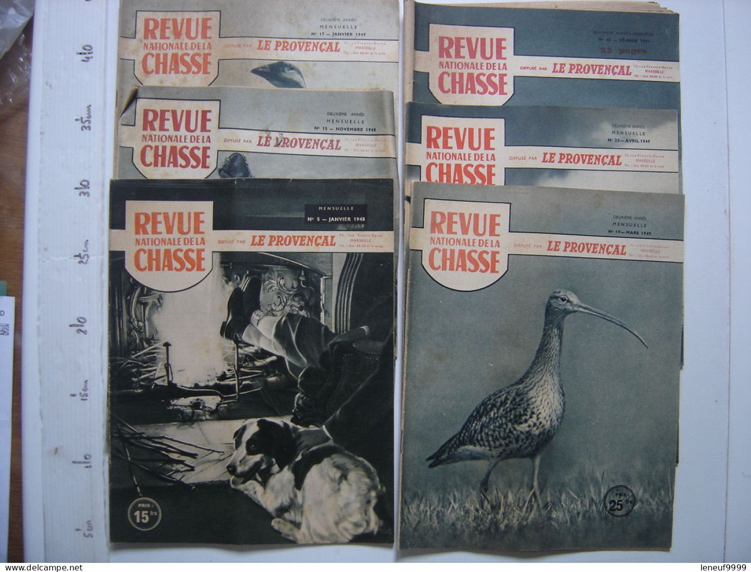 6 Magazines REVUE NATIONALE DE LA CHASSE Le Provencal 1/11-1948 1/3/4-1949 2/1951 - Caccia/Pesca
