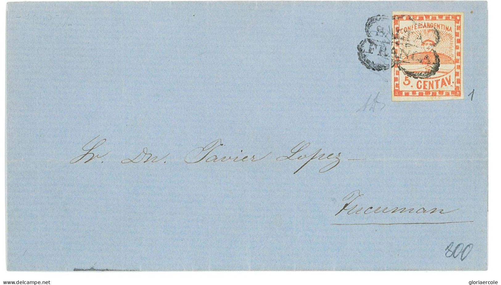 P2849 - CONFEDERACION ARGENTINA , G.J. NR. 1 D (2 POINTS AFTER V) ON FOLDED LETTER. FROM SALTA TO TUCUMÁN - Briefe U. Dokumente