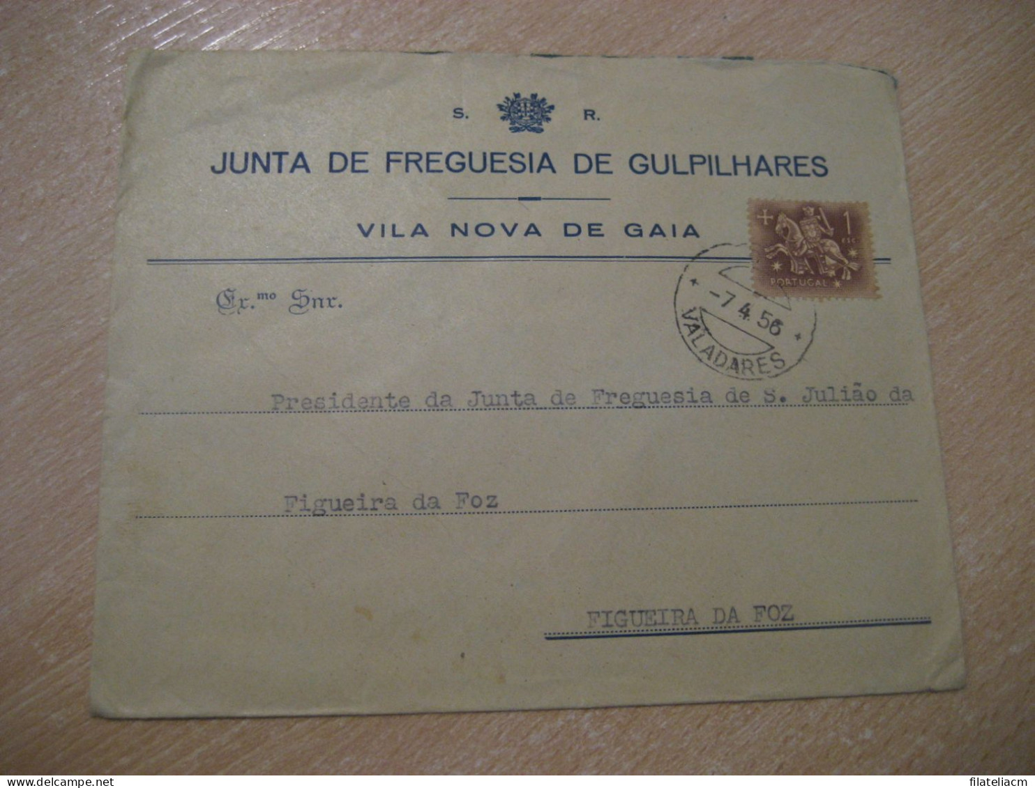 VALADARES 1956 To Figueira Da Foz Junta De Freguesia De Gulpilhares Vila Nova De Gaia Cancel Cover PORTUGAL - Storia Postale