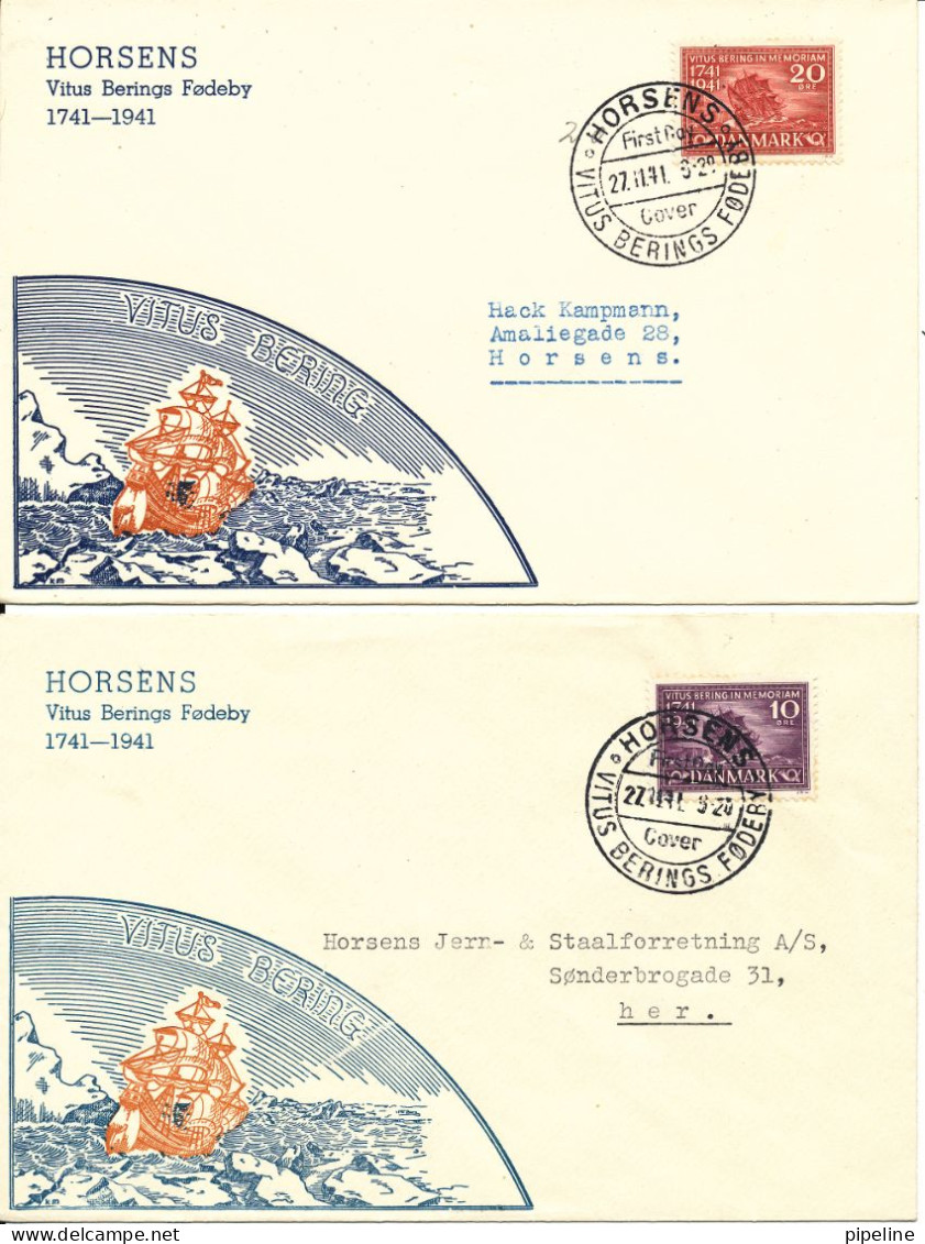 Denmark FDC Horsens (BIRTHPLACE Of VITUS BERING) 27-11-1941 Complete Set Of 3 Vitus Bering On 3 Covers With Nice Cachet - FDC