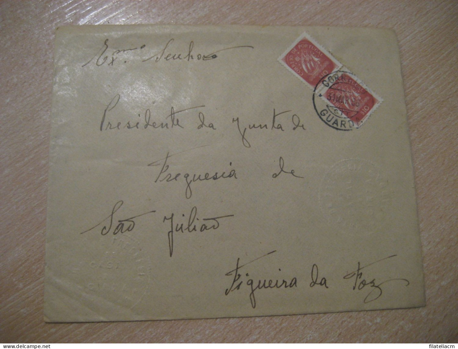 GUARDA 1956 To Figueira Da Foz Junta De Freguesia De Sao Juliao Cancel Cover PORTUGAL - Storia Postale