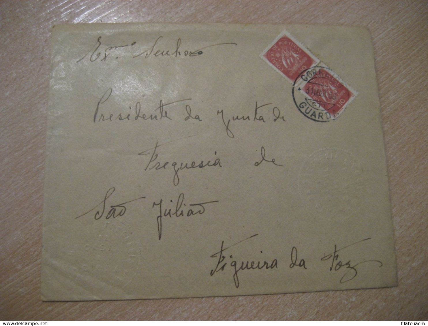 GUARDA 1956 To Figueira Da Foz Junta De Freguesia De Sao Juliao Cancel Cover PORTUGAL - Lettres & Documents