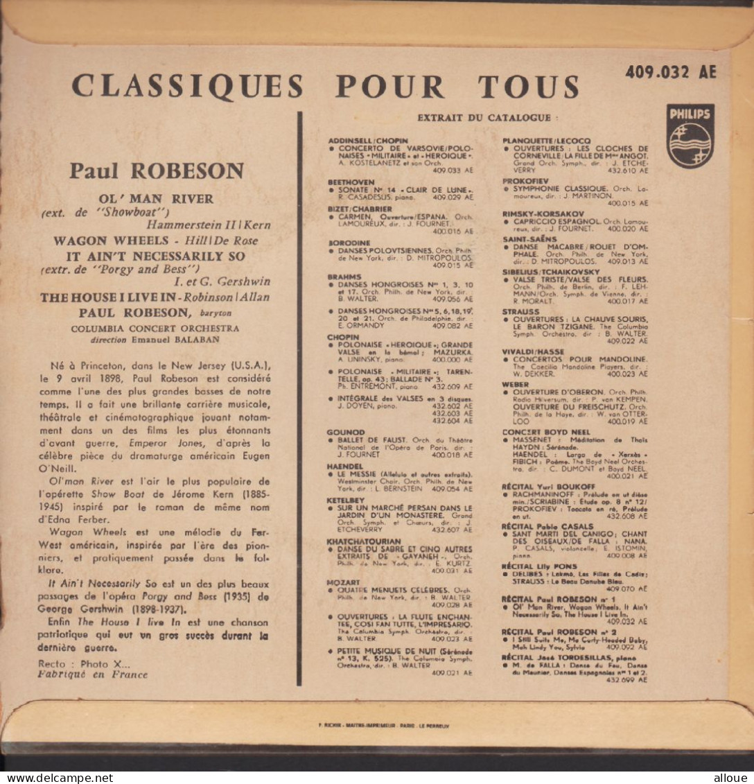 PAUL ROBESON - FR EP - OL' MAN RIVER + 3 - Opéra & Opérette